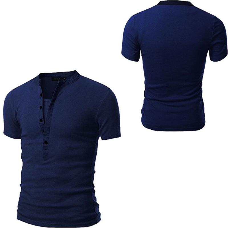 Solid Slim Fit V Neck T Short Sleeve Muscle Tee Summer Male Fashion Casual Tops Henley Shirts
