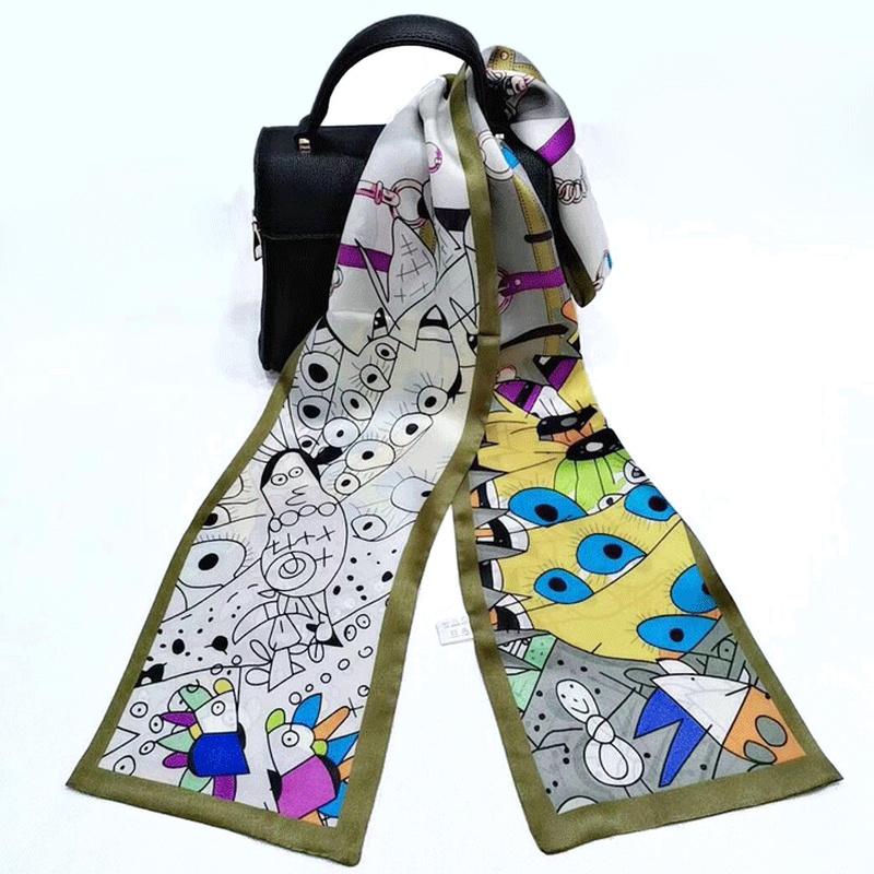 Natural Pure Silk Neck Scarf Twill Two Layers Lengthen Neckerchief HandBag Strip Tie Fashion Skinny Long Scarves