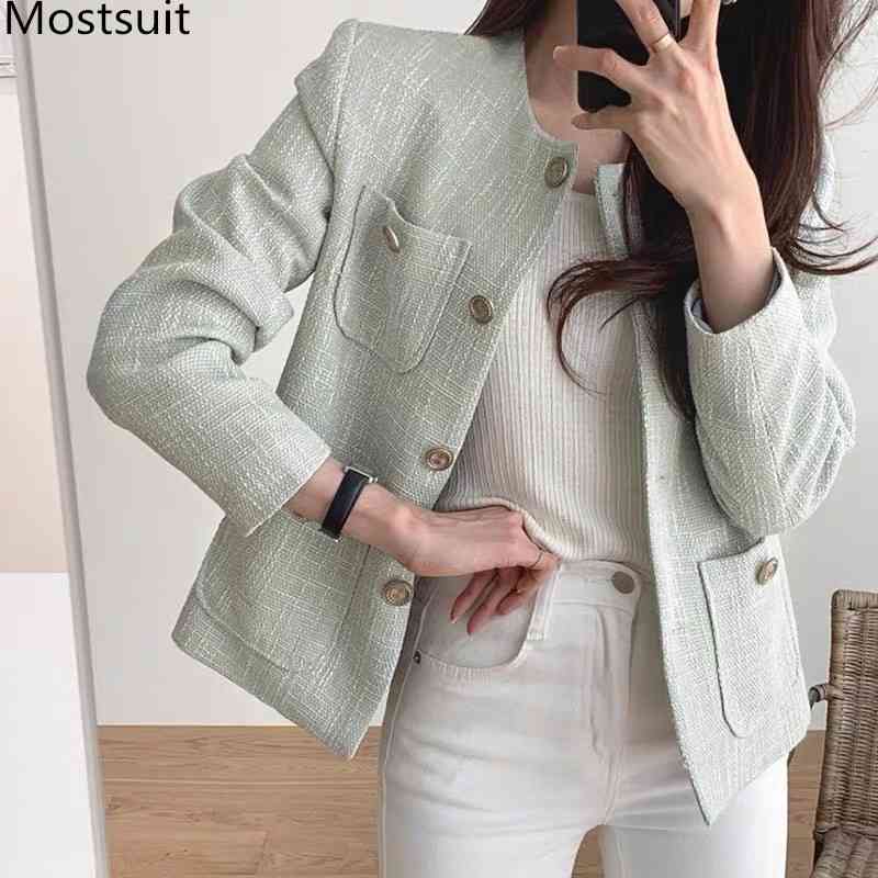 Korean Elegant Tweed Women Coats Tops Autumn O-neck Single-breasted Pockets Jackets Fashion Female Ladies Femme 210518, Green
Korean Elegant Tweed Women Coats Tops Autumn O-neck Single-breasted Pockets Jackets Fashion Female Ladies Femme 210518, Green