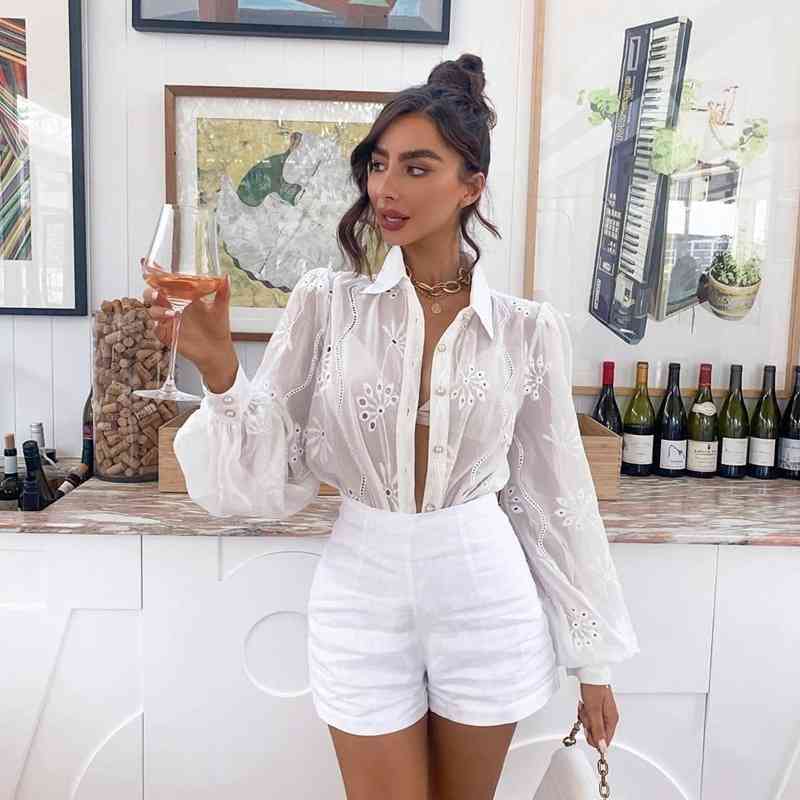 Foridol white lace embriodery cotton blouse shirt women hollow out button chic blouse tops autumn winter flower vintage tops 210415