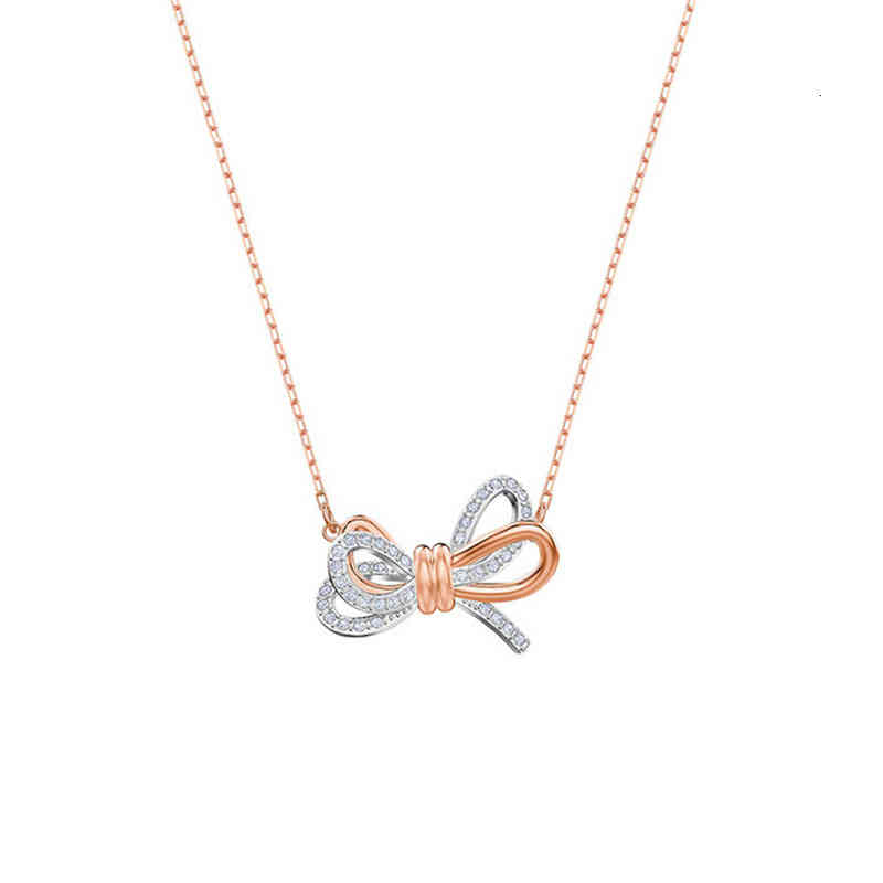 Shi Jia's Short Two-color Bow Necklace Women's Color Separation Clavicle Chain Women