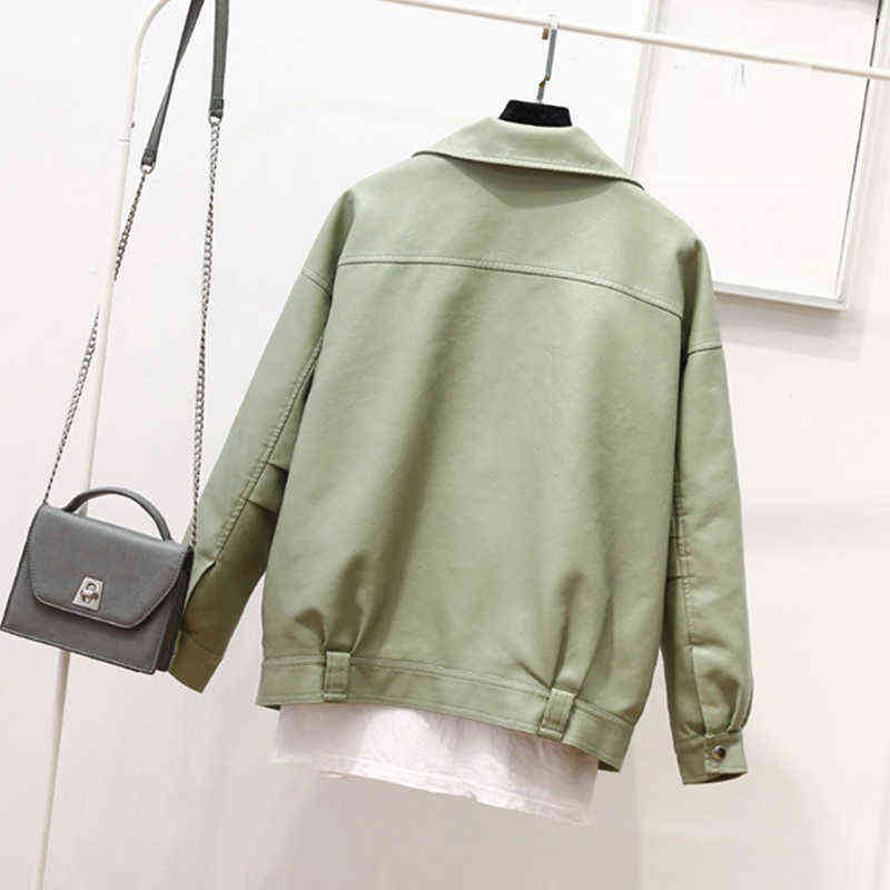 Fitaylor Autumn Faux Soft Leather Pu Jacket Women Loose Punk Coat Female Turndown Collar Moto Biker Rivet Zipper Street Overcoat 211130