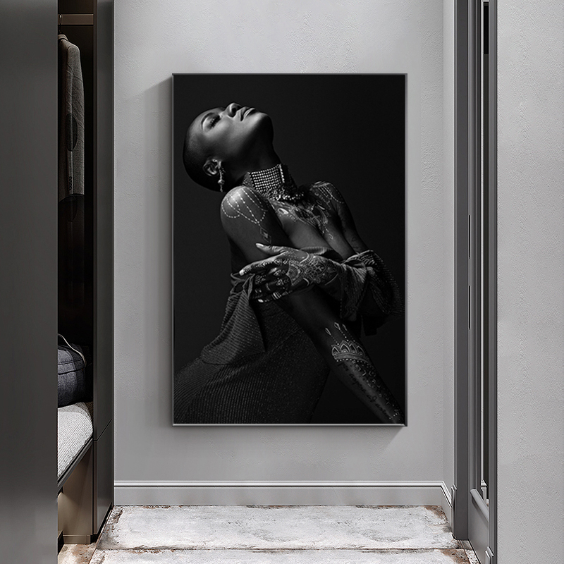 Black Woman Art Pictures Print Canvas Posters Sexy African Women Wall Art Scandinavian Oil Painting for Living Room Decoration