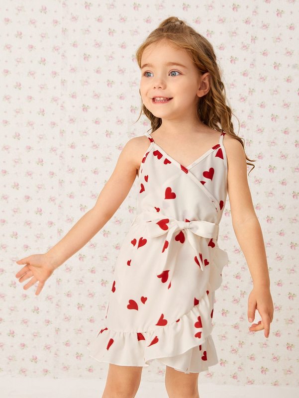 Toddler Girls Heart Print Ruffle Hem Cami Dress SHE