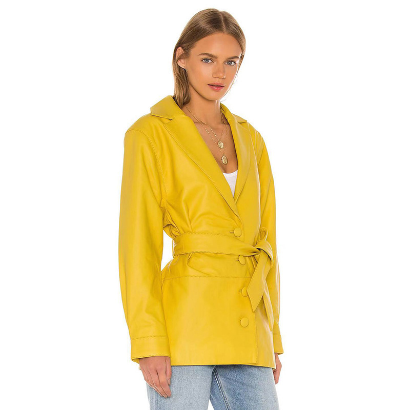 Women Leather Jackets Single Breasted Lace Up Faux PU Blazer Fashion Suit Coat Winter 210513