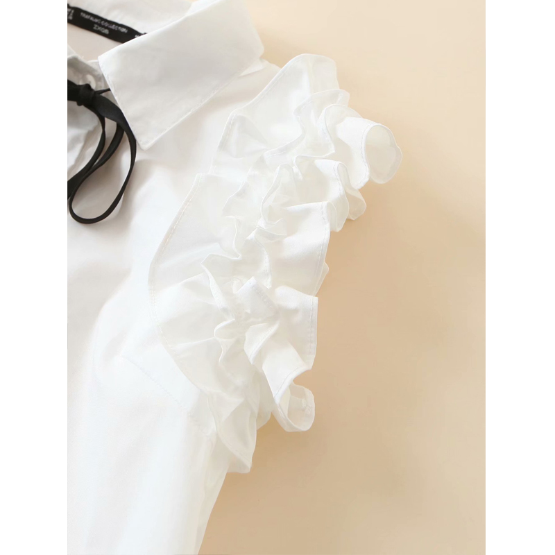 Harajuku White Lapel Bow Sweet Women's Shirt Summer Retro Folds To Reduce Age Fresh Chic Cute Female Tops 210507