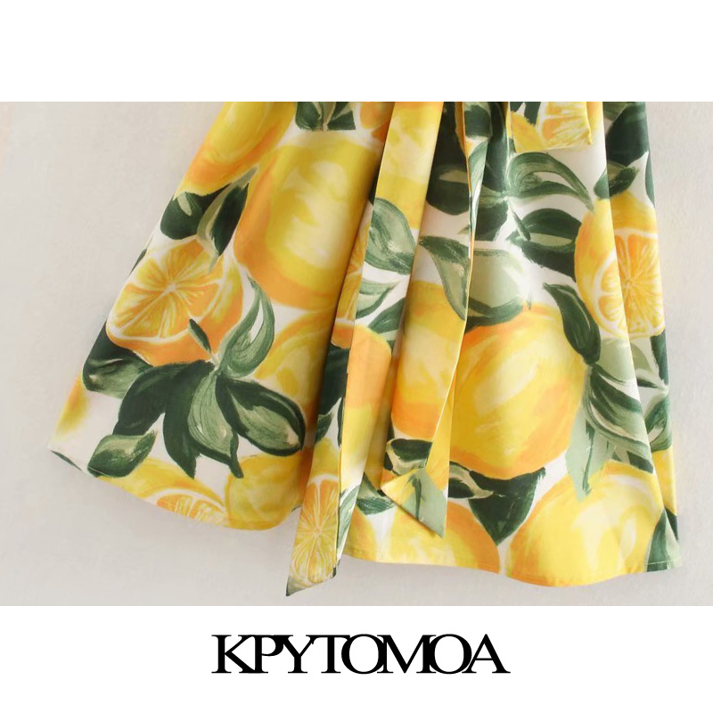 Women Chic Fashion Fruit Print With Belt Mini Dress Bacless Puff Sleeves Female Dresses Vestidos Mujer 210420