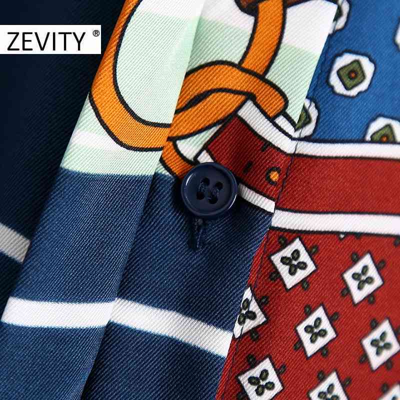 Zevity Women Vintage Patchwork Geometric Chain Print Hem Press Pleated Mini Shirt Dress Office Ladies Chic Court Vestido DS4620 210409
