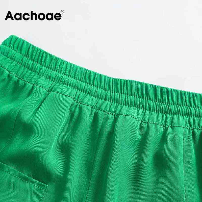 Aachoae Women Wide Leg Pants Green Casual Long Trousers Fashion Vintage High Street Lady Pantalon 211115