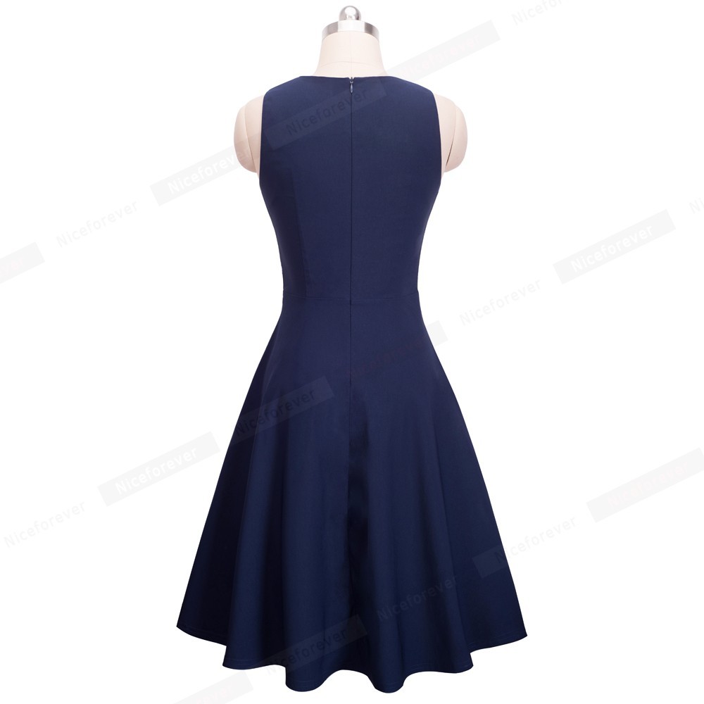 Nice-forever Vintage Elegant Embroidery Floral Lace Patchwork vestidos A-Line Pinup Business Women Party Flare Swing Dress A079 210409