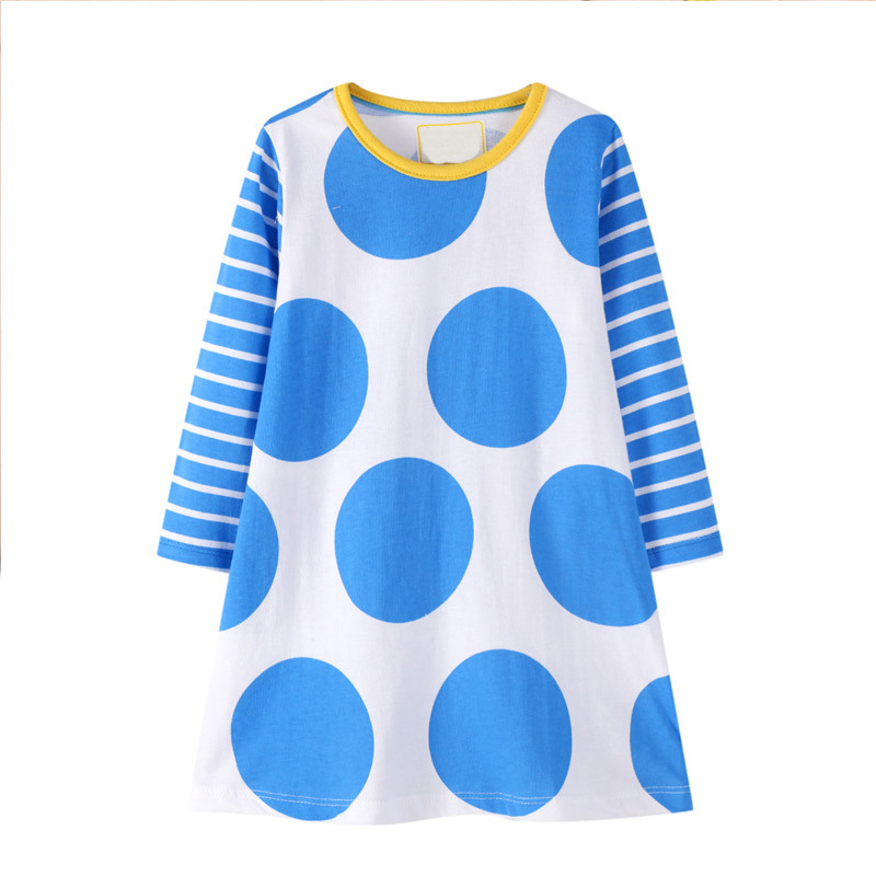 Girls Dress Spring Autumn FashionLong Sleeve Polka Dot Print Striped Long Princess Party Kid Clothes 210515
