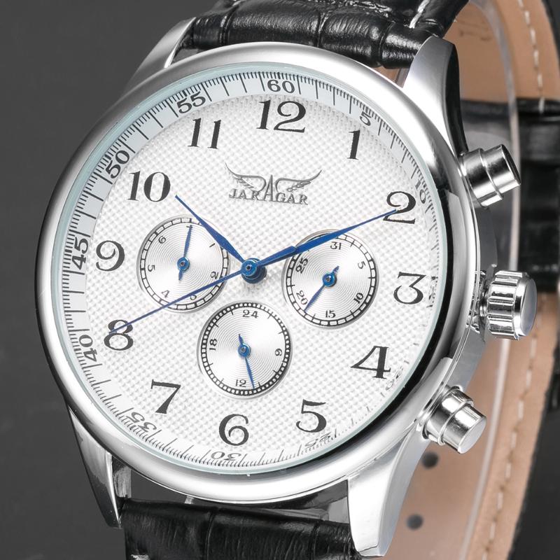Wristwatches JARAGAR Classic White Dial Blue Hands Mens Auto Mechanical Wristwatch Day Date 24hrs Genuine Leather Strap Watches Male Clock, Silver white
Wristwatches JARAGAR Classic White Dial Blue Hands Mens Auto Mechanical Wristwatch Day Date 24hrs Genuine Leather Strap Watches Male Clock, Silver white