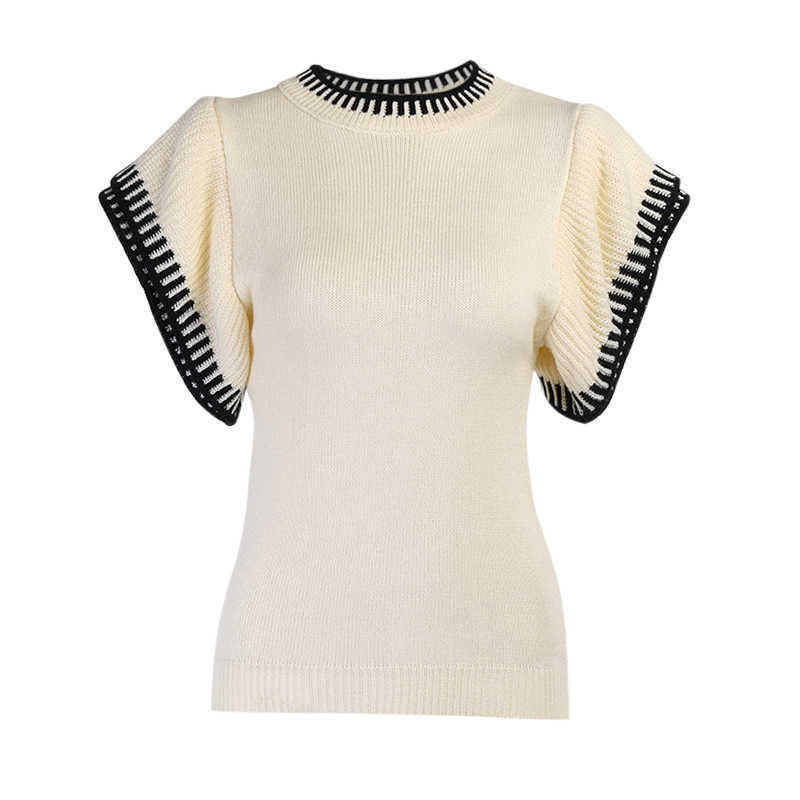 Ladies Fashion O Neck Autumn Winter Women Sweater Vest Casual Knitted Ruffles Slim Pullover Sweaters Jumper Soft Chic Tops 210907