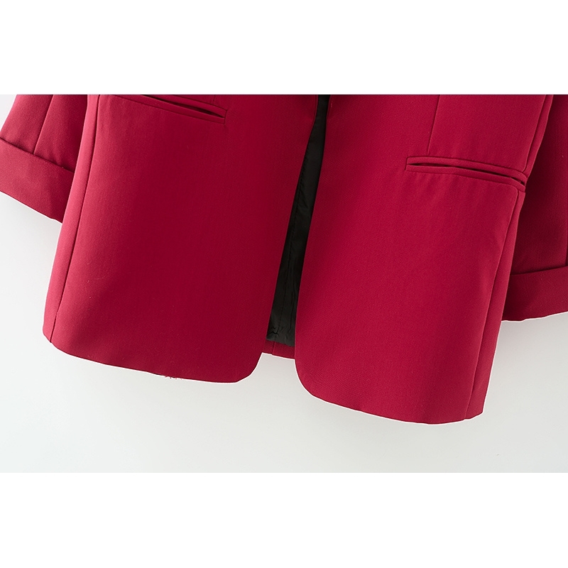 Elegant Women Chic Solid Red Blazer Fashion Ladies Pocket Jacket Streetwear Female Causal Notched Collar Cardigan 210527