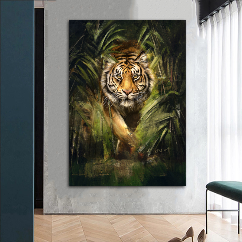 Cool Tiger In The Jungle Animal Posters Wall Art for Living Room Home Decor Modern Painting Canvas Prints HD Pictures Quadros