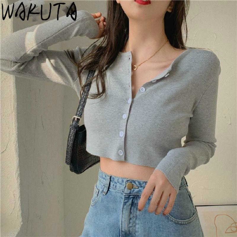 WAKUTA Women Thin Knitted Cardigan Korean O-neck Short Knitwear Fashion Sleeve Sun Protection Crop Top Ropa Mujer 6B082 210914
