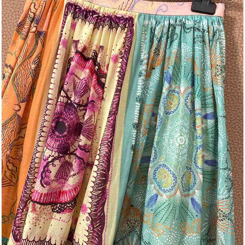 Summer Women Indie Folk Floral-Print Cotton skirt 210524