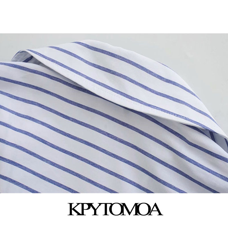 KPYTOMOA Women Fashion Office Wear Striped Loose Blouses Vintage Long Sleeve Pockets Female Shirts Chic Tops 210401