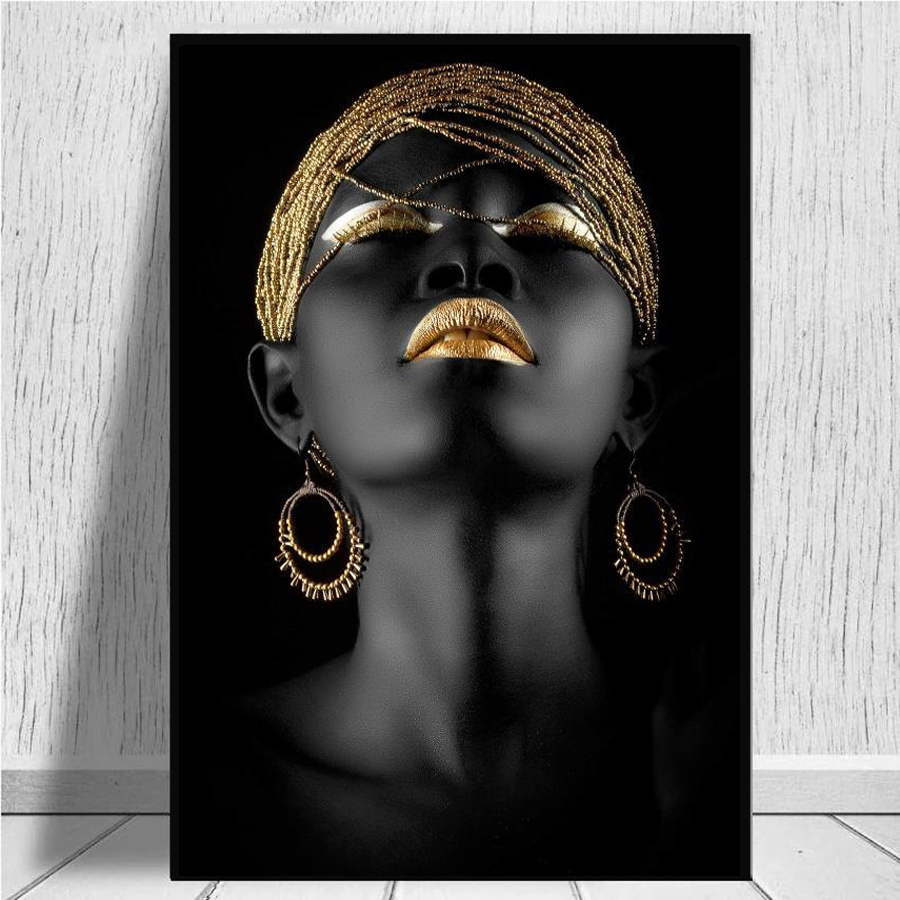 Anime Decor Wall Art Black and Gold Woman Oil Painting on Canvas Art Posters Prints Scandinavian Picture for Living Room