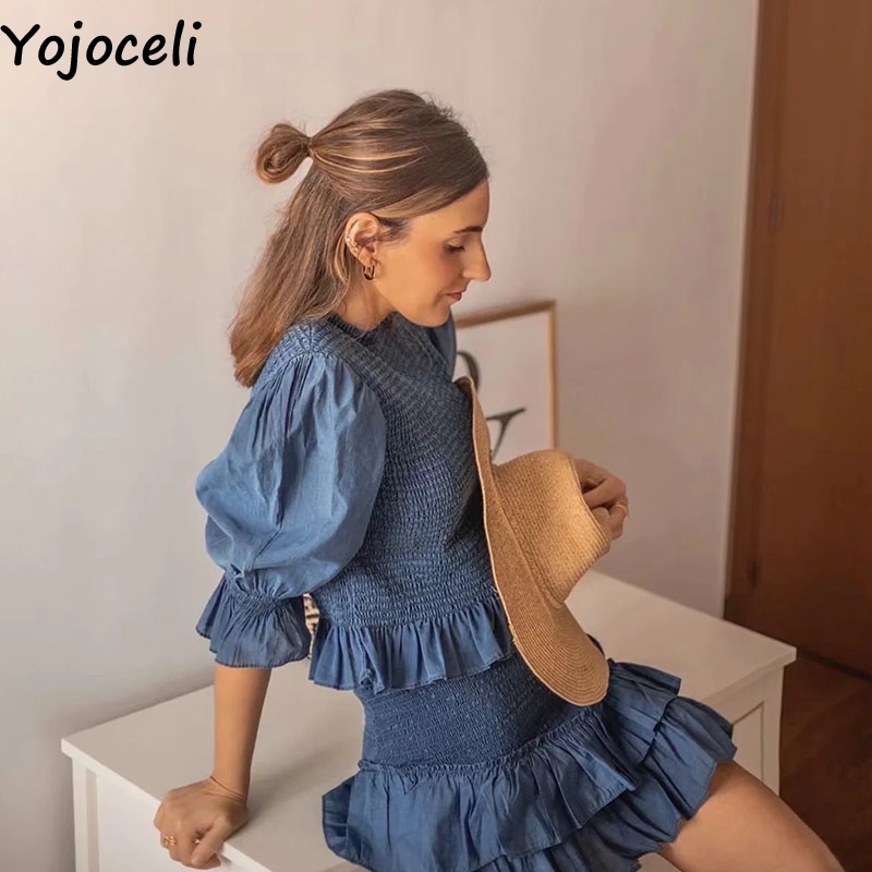 Yojoceli Elegant ruffle bodycon dress women 2 piece set Summer party casual dress female Cool beach short cool mini dresses 210331