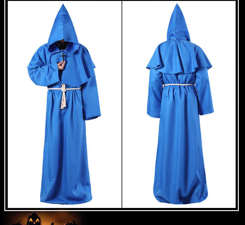 Wizard Costume Halloween Cosplay Medieval Monk Friar Robe Priest Ancient Clothing Christian Suit Y0913