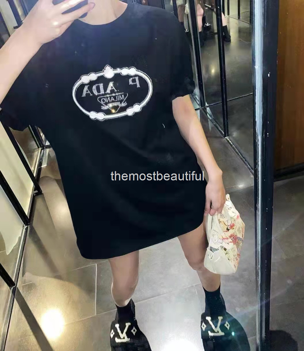 Women's T-Shirt Chaopai spring and summer product P family classic simple letter drill round neck casual loose men's women's Short Sleeve, Black
Women's T-Shirt Chaopai spring and summer product P family classic simple letter drill round neck casual loose men's women's Short Sleeve, Black