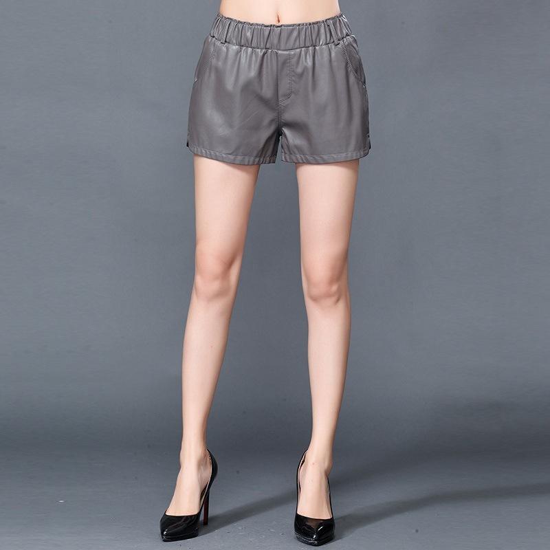 High Quality Ladies Sheepskin Genuine Leather Shorts Slim Fit Punk Casual Elastic Waist Wide Leg Short Trousers For Women Women's