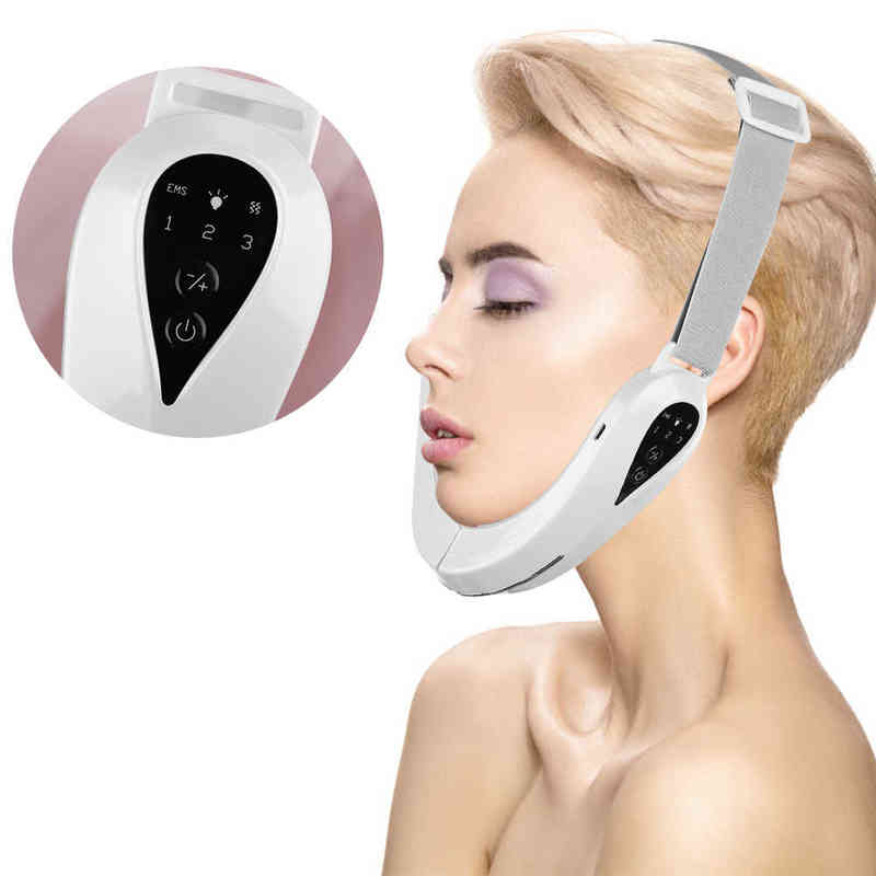 NXY Face Care Devices Ems Facial Massager v Line Lift Up Belt Red Blue Light Face Slimming Vibration Lifting Device Reduce Double Chin 0222