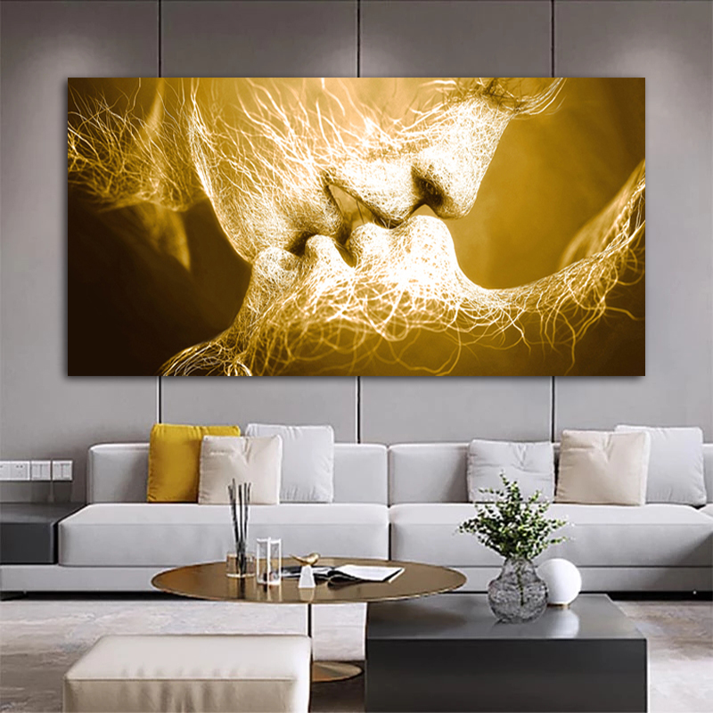 Home Decor Prints Abstract Love Kiss Posters Oil Painting Printed On Canvas Wall Art Pictures For Living Room Indoor Decorations
