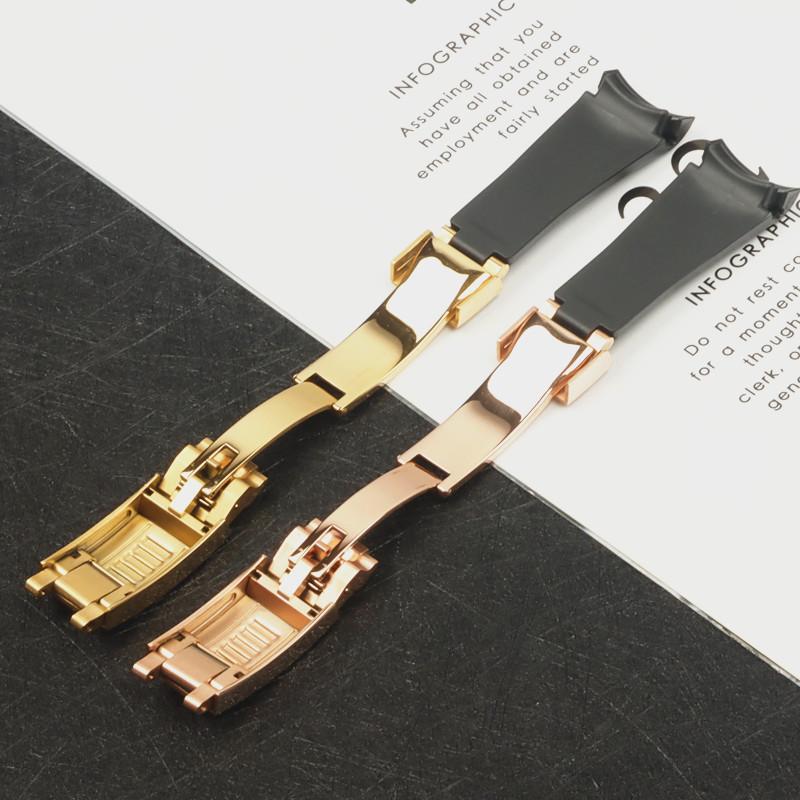 Watch Bands 20mm Black Curved End Silicone Rubber Watchband For Role Strap Submarine GMT Bracelet Glidelock Clasp Short Version24131202564