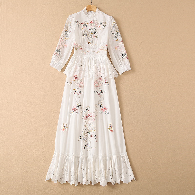 2021 Autumn Newest Luxury 4/5 Long Sleeve Dress White / Black Round Neck Floral Embroidery Ruffle Cotton Long Maxi Dresses W2116M11
2021 Autumn Newest Luxury 4/5 Long Sleeve Dress White / Black Round Neck Floral Embroidery Ruffle Cotton Long Maxi Dresses W2116M11