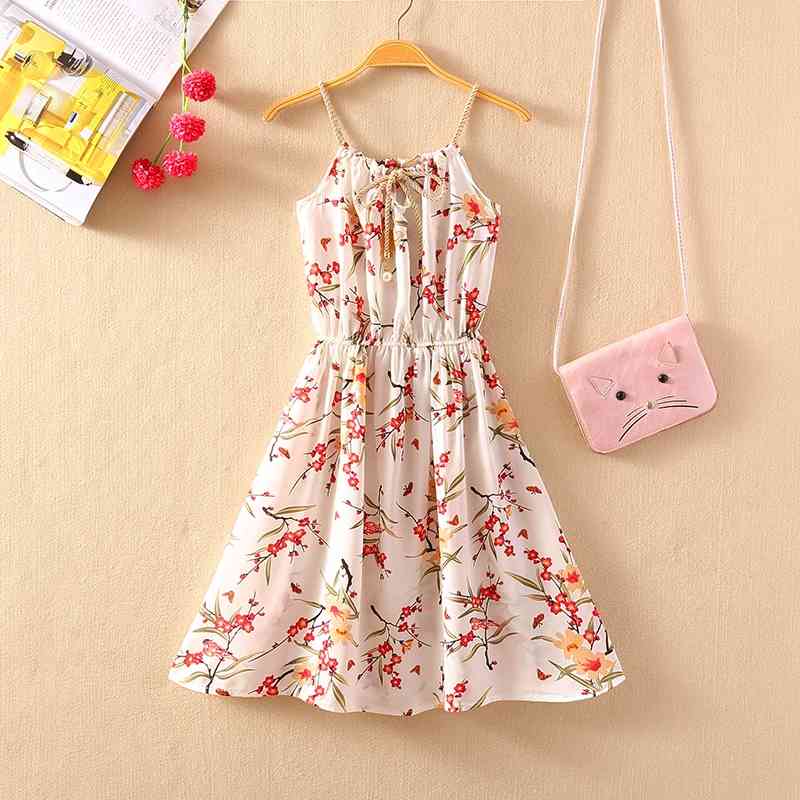 Women Spaghetti Strap Dress Summer Female Print Floral Vintage Sleeveless A-line Bohemian Beach Vest Casual Short Dresses 210514