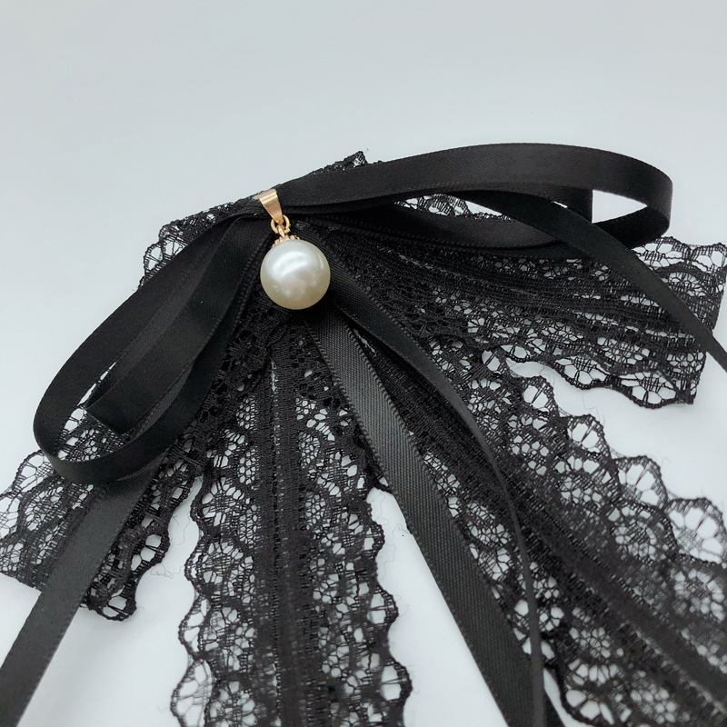 Lace Ribbon Pearl Black Bow Tie for Women Collar Flower White Shirt Formal Dress Ties Bowtie Brooch Necktie Ladies Accessories