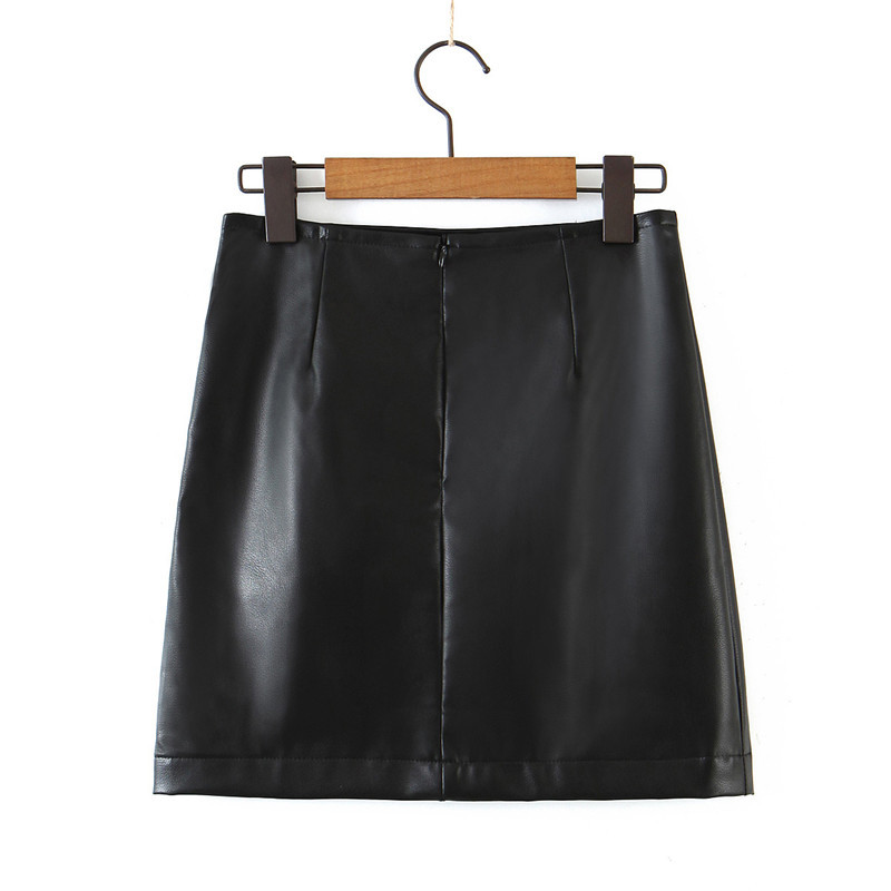 Evfer Women Elegant High Waist Black Faux Leather Mini Skirts Chic Lady Fashion Back Zipper Slim Skirt Girl Slit Short Pu 210421