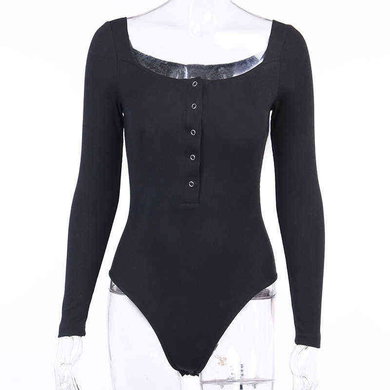 CNYISHE Ribbed Knitted Buttons Bodysuits Women Jumpsuits Long Sleeve Bodycon Sexy Streetwear Autumn Clothes Solid Rompers 211111