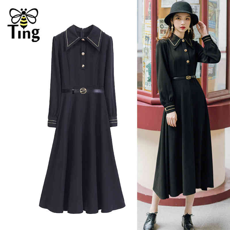 Vintage Elegant Button Decor 90S Retro Women Dress Lapel Collar Midi Long Casual Chic Church Vestidos Robes 210513, Black
Vintage Elegant Button Decor 90S Retro Women Dress Lapel Collar Midi Long Casual Chic Church Vestidos Robes 210513, Black
