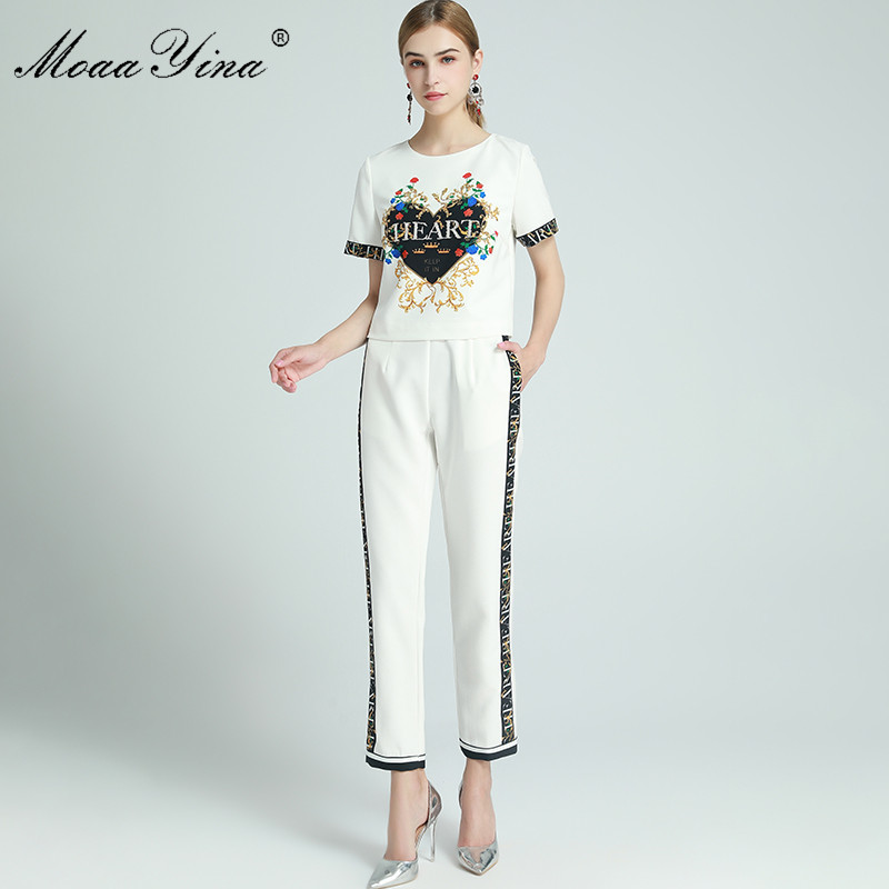 Fashion Designer Set Spring Summer Women' Short sleeve Beaded letter Floral-Print Blouses Tops+Trousers Two-piece set 210524, White
Fashion Designer Set Spring Summer Women' Short sleeve Beaded letter Floral-Print Blouses Tops+Trousers Two-piece set 210524, White