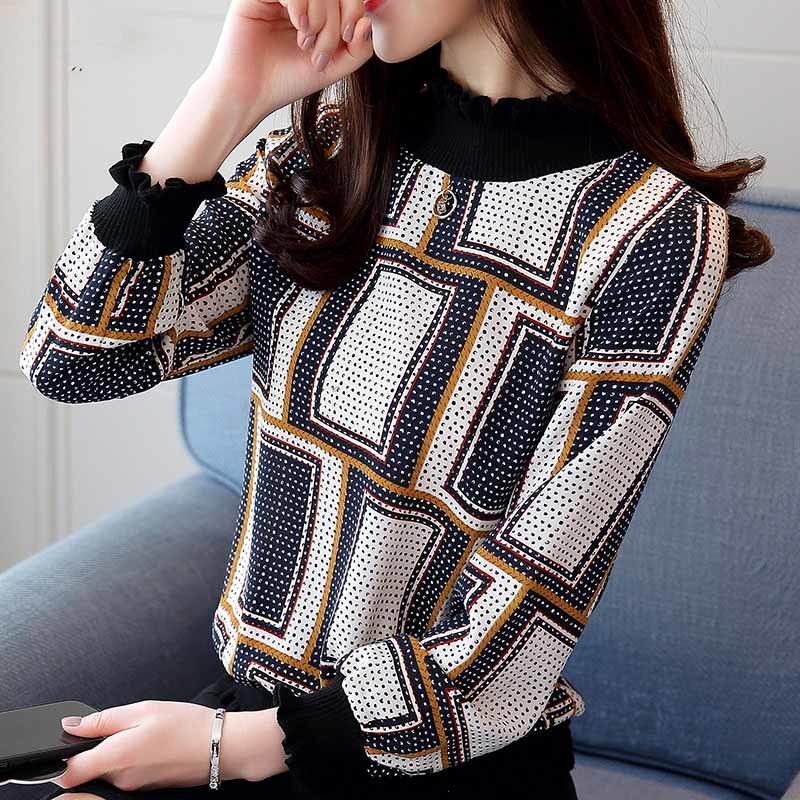 Spring Autumn Fashion Casual Long Sleeve Chiffon Female Tops Striped Plaid Women Blouse Shirt Blusas 0715 40 210518
