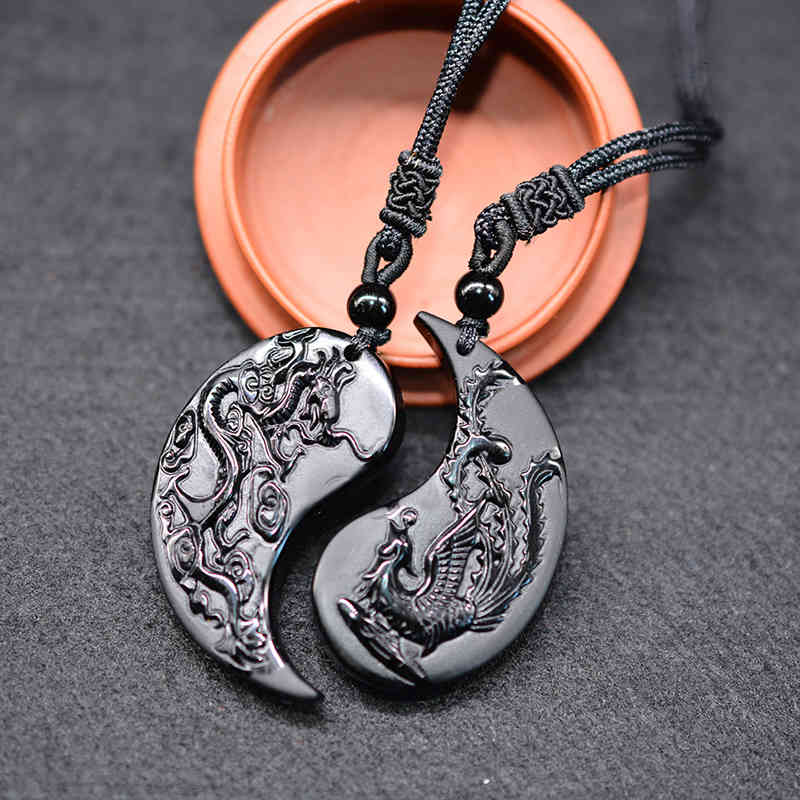 1 Set Taichi Dragon and Phoenix Yin Yang Pendant Necklace Obsidian Lucky Pendants, Silver
1 Set Taichi Dragon and Phoenix Yin Yang Pendant Necklace Obsidian Lucky Pendants, Silver