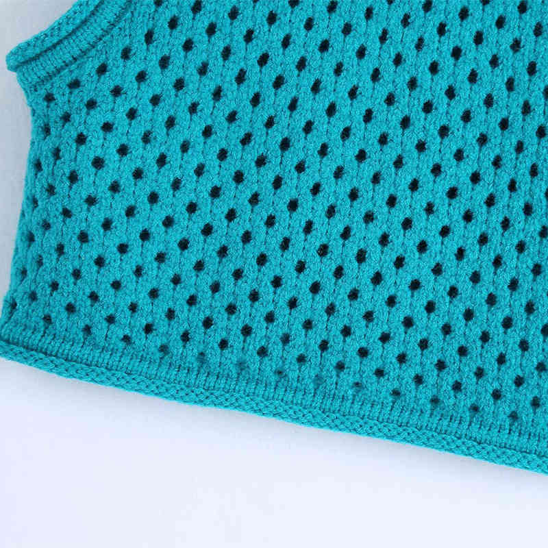 Casual Women O Neck Hollow Out Vest Spring-autumn Fashion Ladies Vintage Loose Female Short Knitted Sweater Top 210515