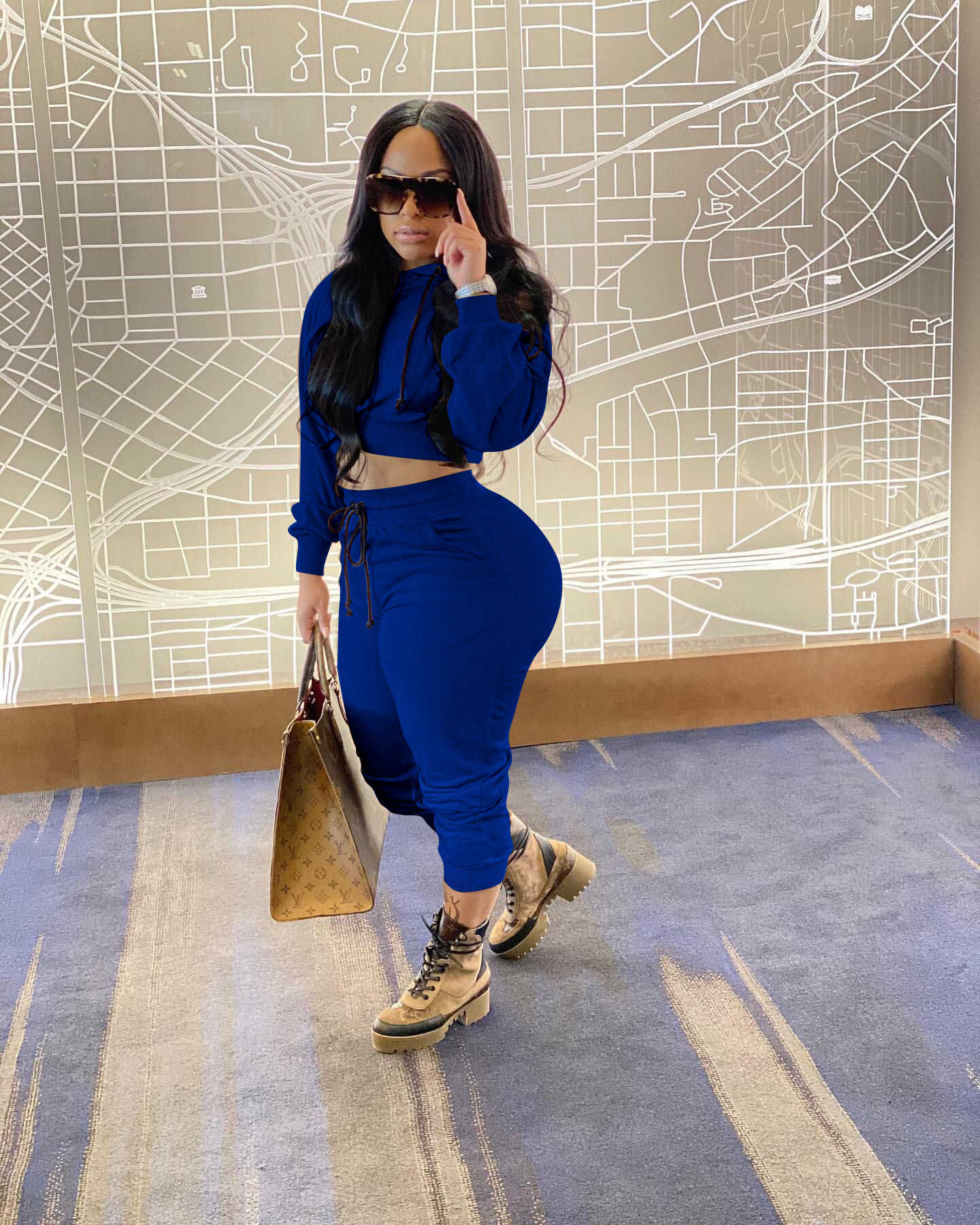 Designers Women Clothes 2023 drawstring solid color hooded long sleeve pants two-piece set