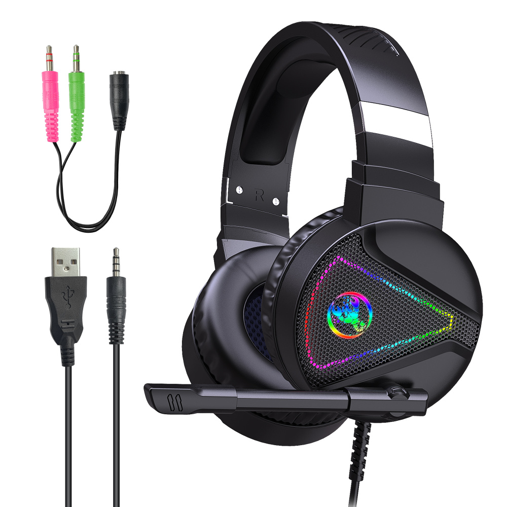 

HXSJ New USB Headset Wired Gaming Headset 7.1 with Microphone RGB Luminous PC Notebook Suitable for Black F16