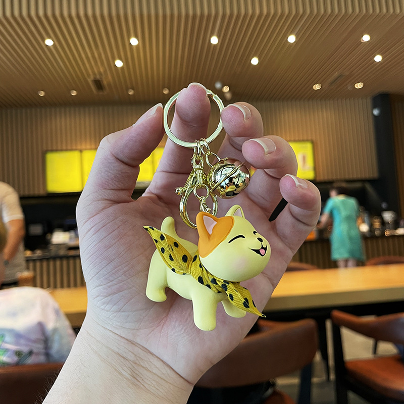 Creative Cartoon Silk Scarf Cat Keychain Cute Girl School Bag Ornaments Resin Doll Car Key Charm Small Gift For Girlfriend Keyfob