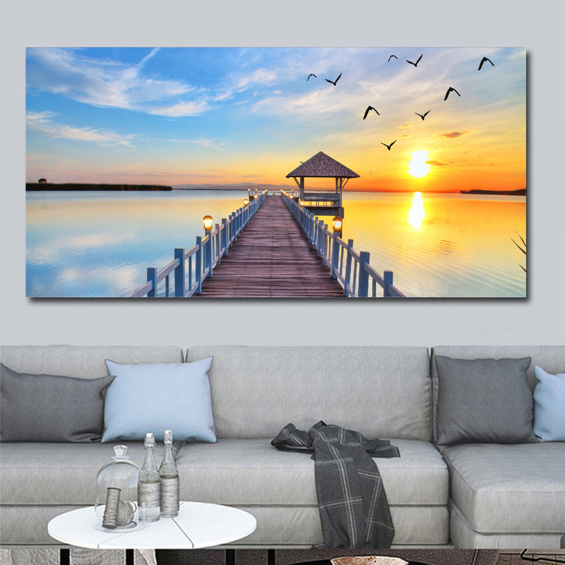 Natural Landscape Poster Sky Sea Sunrise Painting Printed On Canvas Home Decor Wall Art Pictures For Living Room