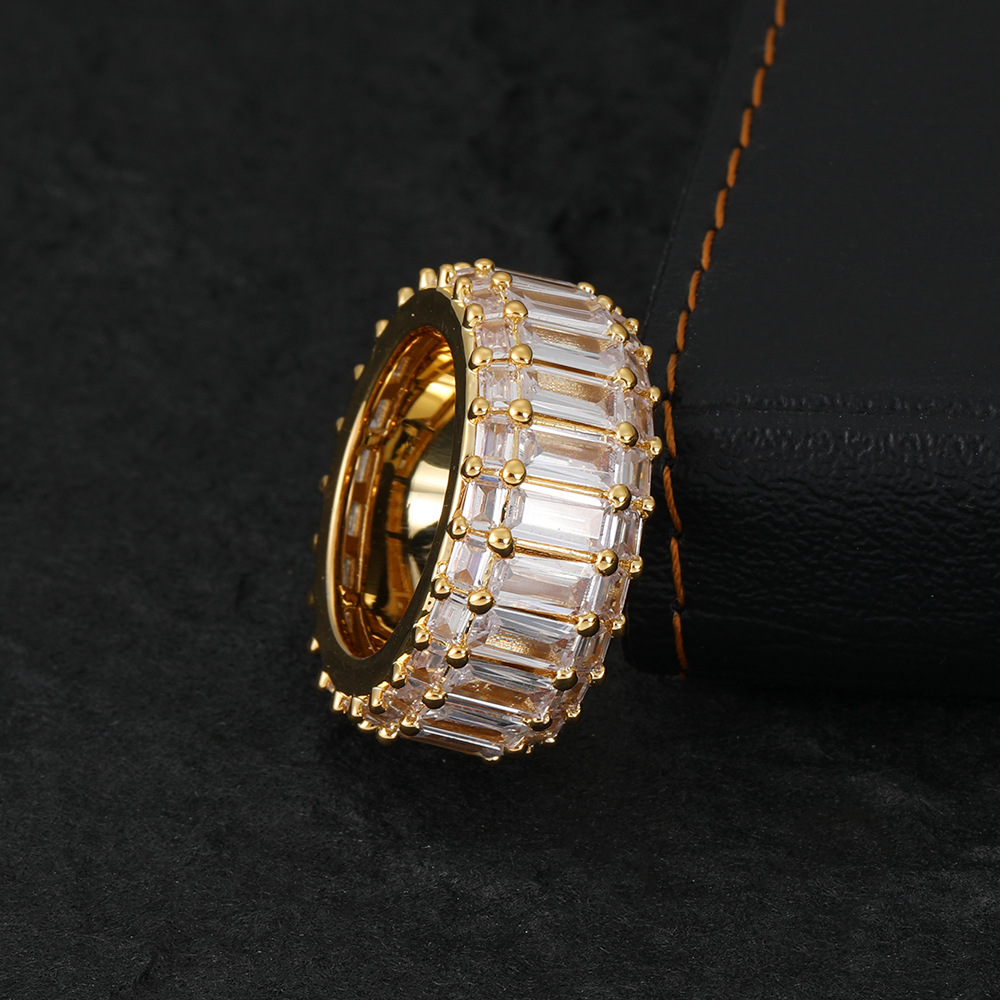 New Fashion Hip Hop Iced Out Finger Ring Baguette Square Cubic Zirdonia Rock Punk Bling Rings High Quality AAA Zircon Hiphop Charm Jewelry Party Gifts
