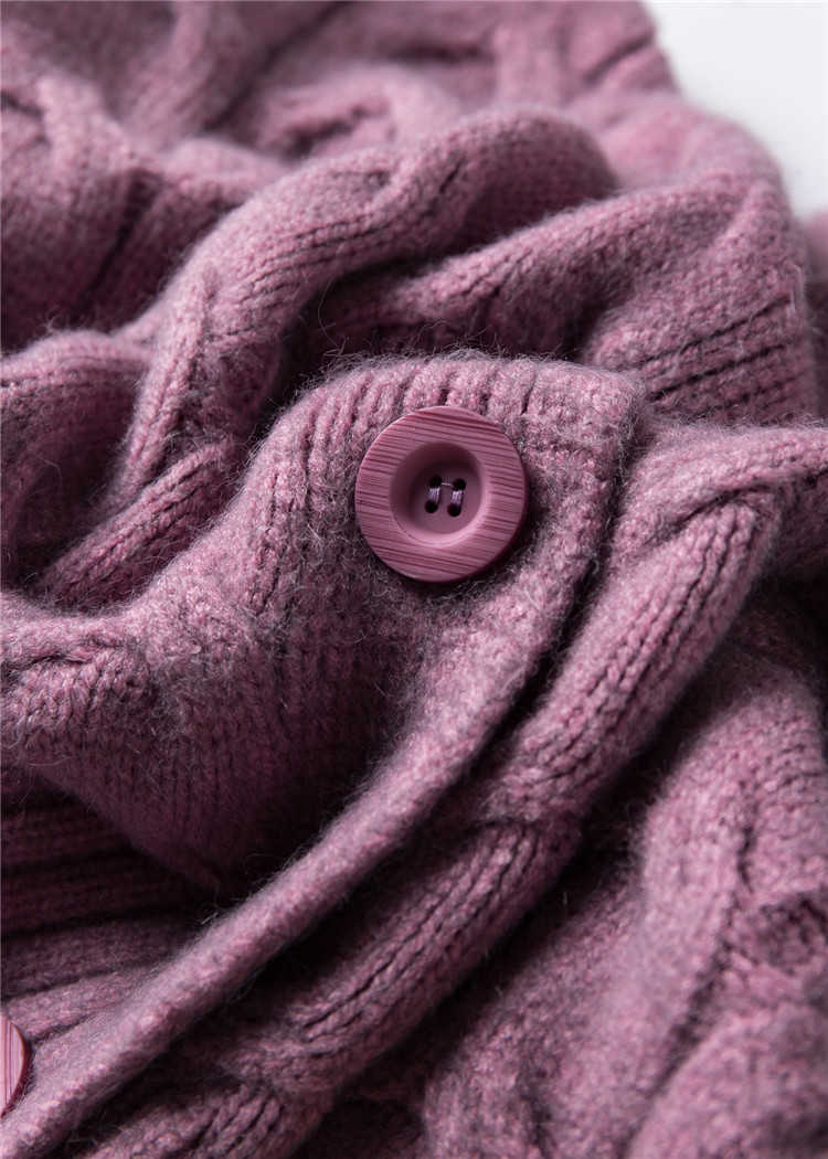 H.SA Women Winter Sweater Coat V Neck Long Knit Cardigans Oversized Sweater Jacket Korean Style Twisted Knit Coat 210716