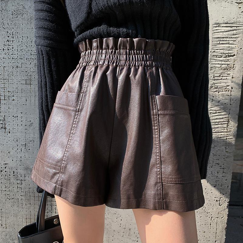 Women' Shorts Streetwear PU Leather Women Autumn Winter Plus Size Elastic High Waist Pockets Wide Leg Ruffles Short Femme, Black
Women' Shorts Streetwear PU Leather Women Autumn Winter Plus Size Elastic High Waist Pockets Wide Leg Ruffles Short Femme, Black