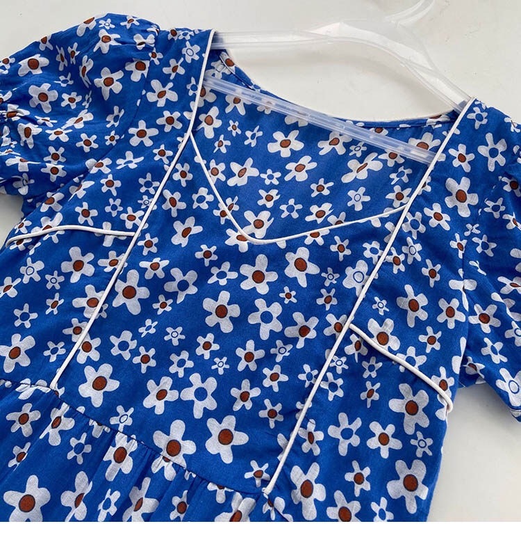 Fashion Runway Summer Long Sleeve Maxi Dress Women's Blue Robe De Mujer Floral Print Elegant Party Holiday Dresses 210421