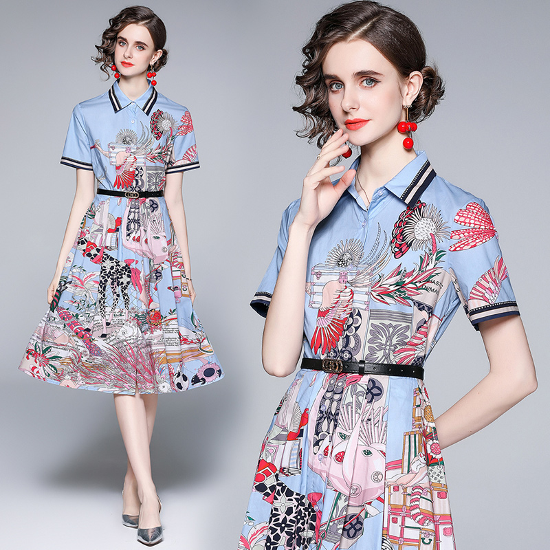 Vintage Printed Blue Shirt Midi Dress Short Sleeve Summer 2022 Runway Designer Elegant Ladies Casual Office Button Dresses With Belt Business Party Women Clothes, Green
Vintage Printed Blue Shirt Midi Dress Short Sleeve Summer 2022 Runway Designer Elegant Ladies Casual Office Button Dresses With Belt Business Party Women Clothes, Green