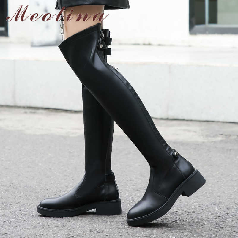 Meotina Autumn Over The Knee Boots Women Natural Genuine Leather Thick Heel Thigh High Boots Sexy Slim Zipper Shoes Lady Size 39 210608, Black 
Meotina Autumn Over The Knee Boots Women Natural Genuine Leather Thick Heel Thigh High Boots Sexy Slim Zipper Shoes Lady Size 39 210608, Black